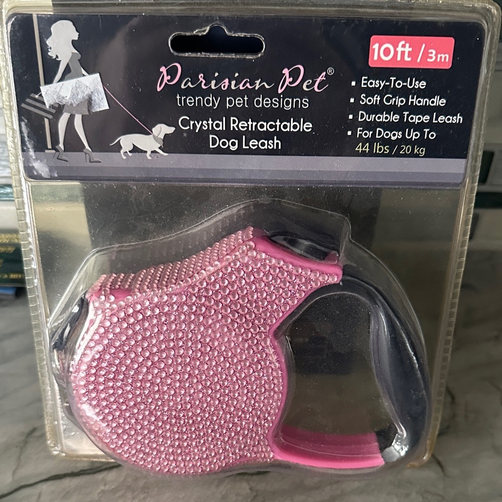 Parisian Works Pink Crystal Retractable Dog Leash